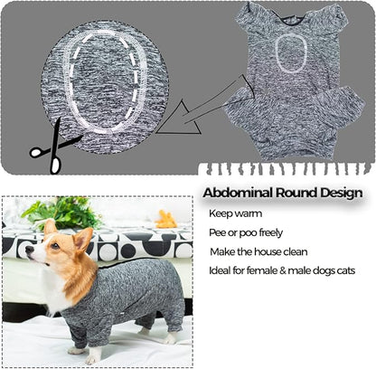 AOKAZI Dog Surgery Recovery Suit, Puppy Cat Onesie for Shedding Skin Disease Wound Protection, Medical Pet Surgical Suit w/Long Sleeve, Dog Pajamas (Black Grey, X-Small)