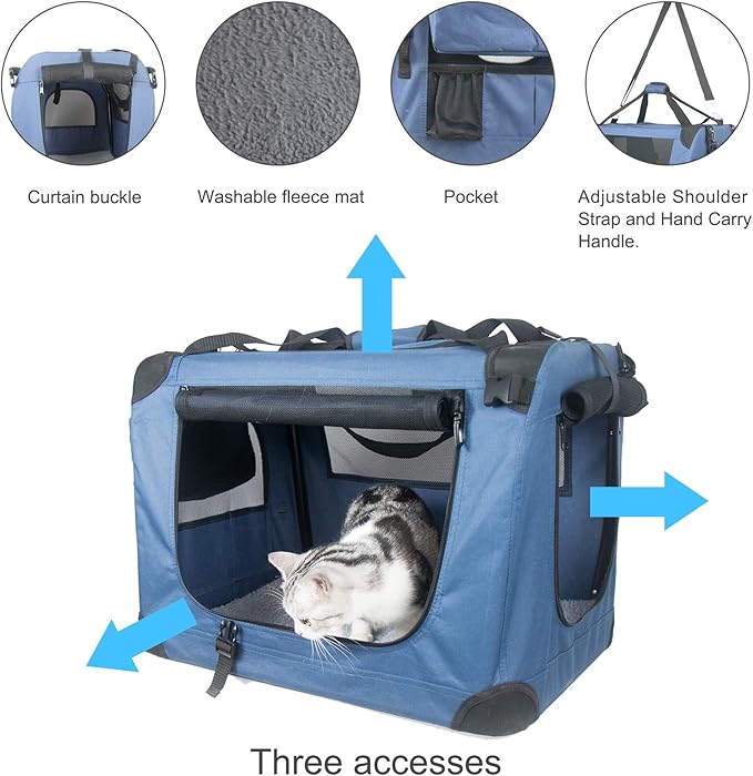 Prutapet Large Cat Carrier 24"x16.5"x16.5" Portable Dog Crate for Small Medium Dogs Collapsible Traveling Pet Crate with Collapsible Bowl