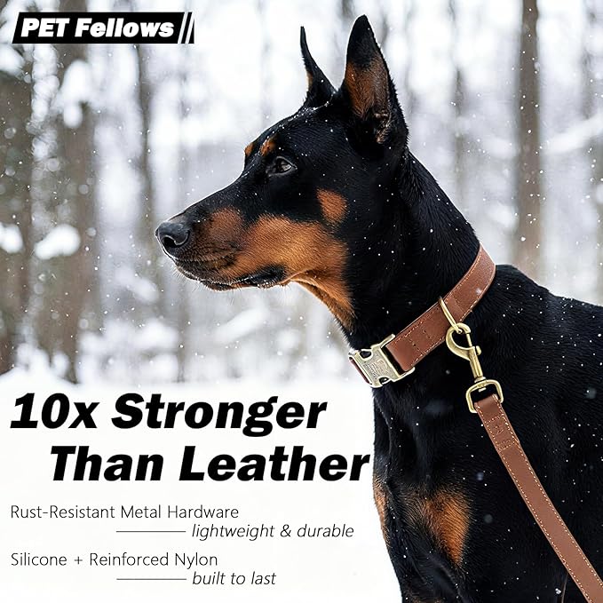 Dog Collars for Large Dogs Silicone Leather Dog Collars Soft Flexible Waterproof Odor-Proof Durable Thick Classic Adjustable Pet Puppy Collar (Brown, Large (14.5-24" Neck))