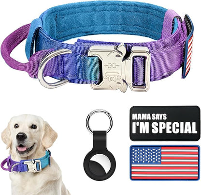 Tactical Military Dog Collar - Adjustable Nylon, Heavy Duty Metal Buckle with Handle for Dog Training, Patches (Gradient 1, XL)