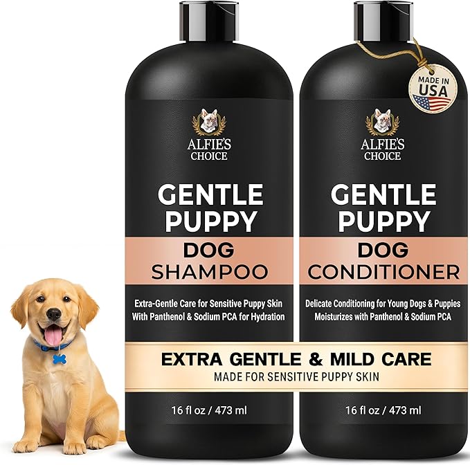 ALFIE'S CHOICE Puppy Shampoo and Conditioner Set | 16 fl oz Each | for Sensitive & Itchy Skin | Puppies, Adults & All Breeds of Dogs