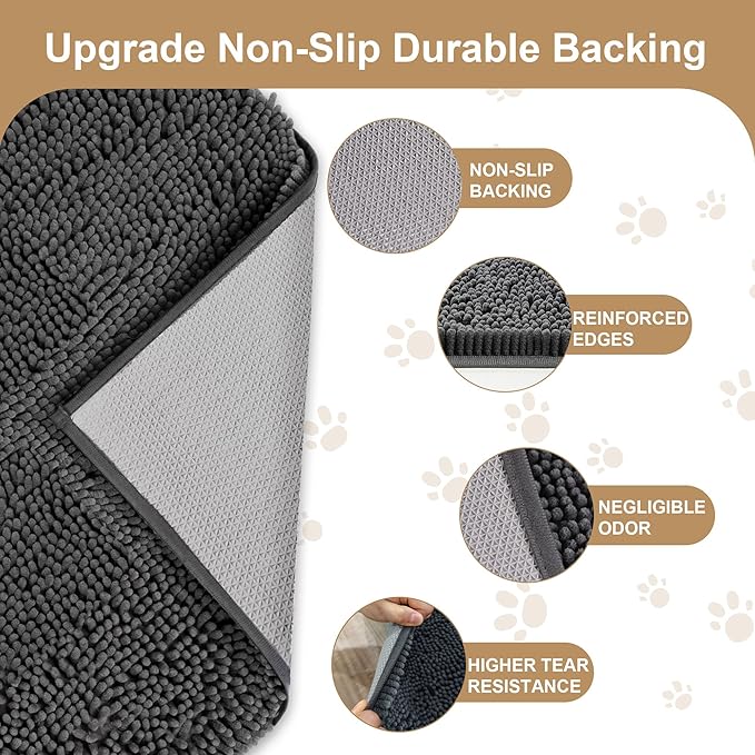 Amyracel Absorbent Dog Door Mat for Muddy Paws, 72" x 24" Non Slip Washable Door Mat Indoor Entrance, Quick Dry Chenille Pet Entry Rugs for Entryway Indoor, Grey