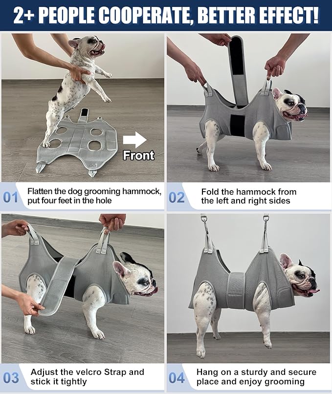 Kkiimatt Dog Grooming Hammock Harness, M-Large Dog Hammock for Nail Trim, Gray Dog Restraint for Nail Clipping,Dog Grooming Sling Thick Neck Support