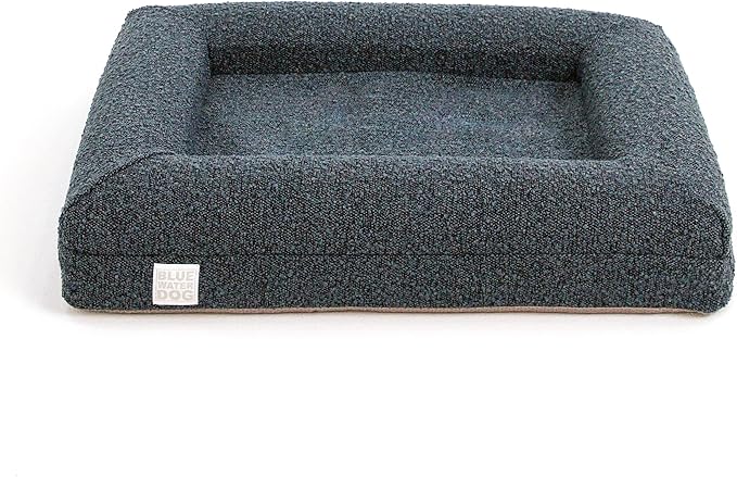 Bluewater Dog Luxury Boucle Orthopedic Memory Foam Dog Bed with Waterproof Liner and Machine Washable Cover with YKK Zippers (Small, 29" L x 23" W x 6" Th, Ocean Blue)