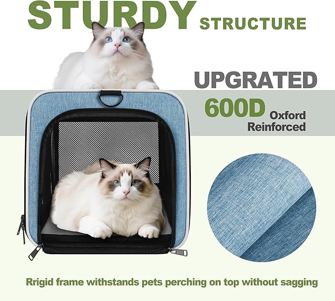 GAPZER Cat Carrier 18 x 11 x 11 Top Loading Soft-Sided Pet Travel Bag Over 15lbs, Portable Small Dog Puppy Car Crate 10 lbs, Chihuahua Kennel Carry Case, Kitty Cloth Cage Medium Cat Under 25 Blue