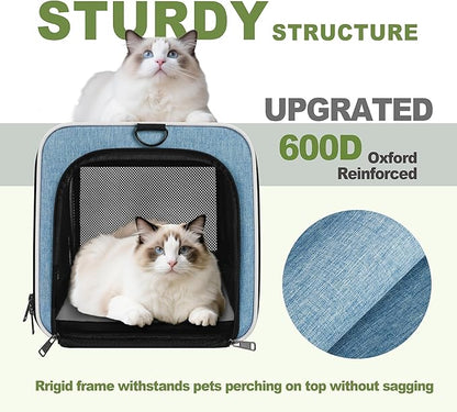 GAPZER Cat Carrier 18 x 11 x 11 Top Loading Soft-Sided Pet Travel Bag Over 15lbs, Portable Small Dog Puppy Car Crate 10 lbs, Chihuahua Kennel Carry Case, Kitty Cloth Cage Medium Cat Under 25 Blue