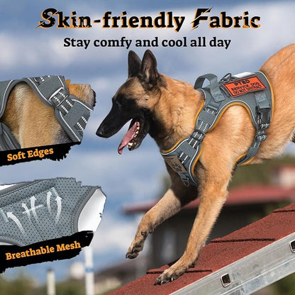 rabbitgoo Dog Harness Small Sized No Pull, Tactical Service Pet Vest with Molle and Control Handle, Adjustable and Reflective Military Harness for Easy Walking and Training, Grey, S