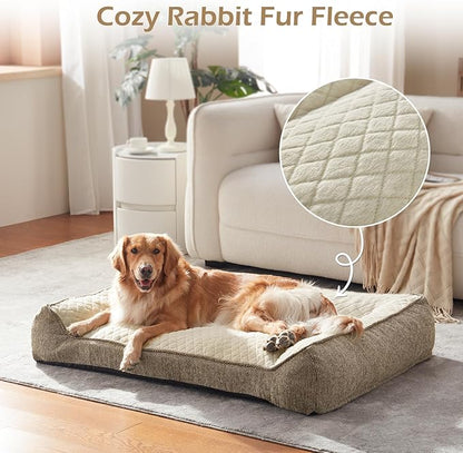 JOEJOY XL Orthopedic Dog Beds Large Sized Dog, Extra Thick Supportive Big Dogs Couch Bed with Sides, Ultra Soft Pet Bed Sofa for Large Dogs, Beige, 38''x28''