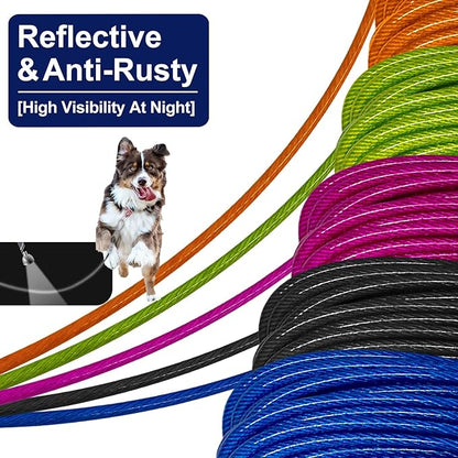 Tie Out Cable for Dogs Up to 300lbs,100ft Extra Strong 1000lbs Break Strength Tie-Out Tether Trolley Training Lead,Dog Run Cable for Yard Garden Park Camping Outside (Reflective Blue, 300lbs 100ft)