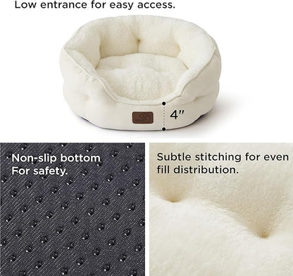 Bedsure Dog Beds for Small Dogs - Round Cat Beds for Indoor Cats, Washable Pet Bed for Puppy and Kitten with Slip-Resistant Bottom, 20 Inche, White
