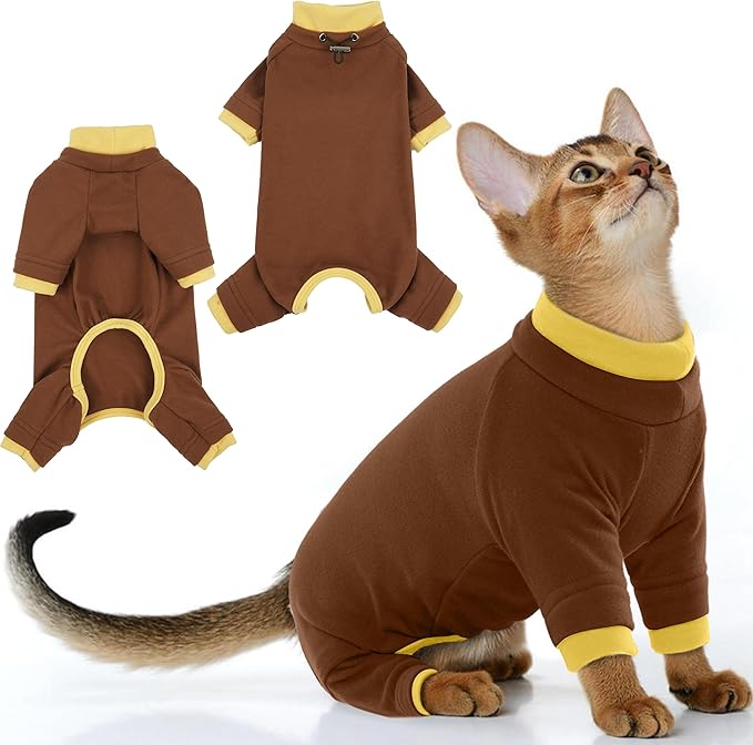 PUMYPOREITY Cat Hair Sticky Sweater, Recovery Suit - Breathable & Lightweight for Post-Surgery Protection, Cat Onsie Prevents Licking Wounds, Brown, XL