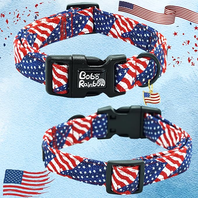 Independence Dog Collar-USA Flag Print Pet Collar Adjustable Cute Soft Comfortable Cotton Collars Holiday Puppy Collar Gift for Small Dogs