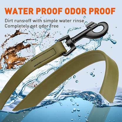 Dogline Biothane Waterproof Dog Leash Strong Coated Nylon Webbing with Black Hardware Odor-Proof Easy to Clean High Performance for Small or Large Dogs Made in USA 4 or 6 ft Lead, Olive Drab Green