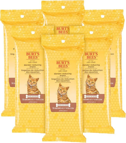 Burt's Bees for Pets Cat Dander Remover Wipes with Colloidal Oat Flour - Pet Dander Remover Cat Wipes for Allergy Relief, Dry Skin Relief for Cats and Kittens, 50 Count - 6 Pack