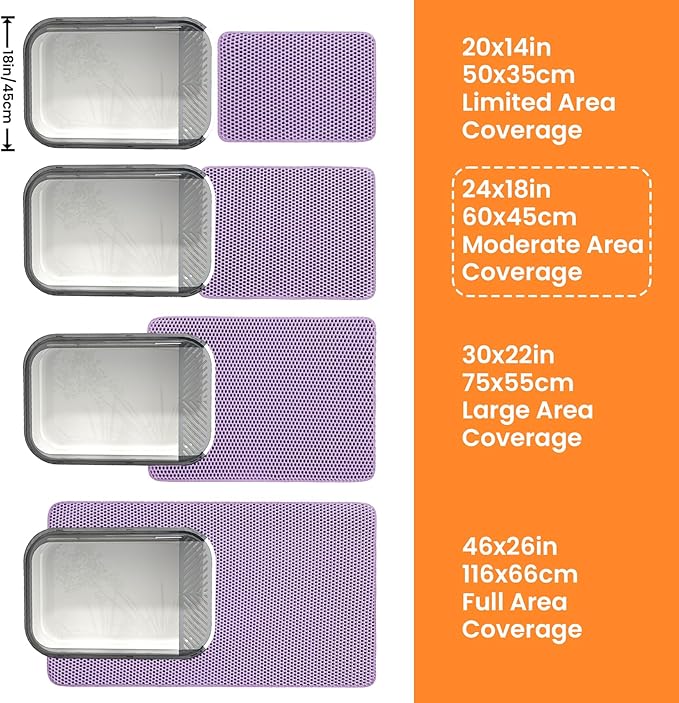Petinstinct Cat Litter Mat, 24x18 Inches Large Double Layer Honeycomb Cat Litter Trapping Mat, Non Slip Waterproof Urine Proof Cat Litter Box Mat for Floor, Kitty Litter Rug, Cat Supplies, Purple