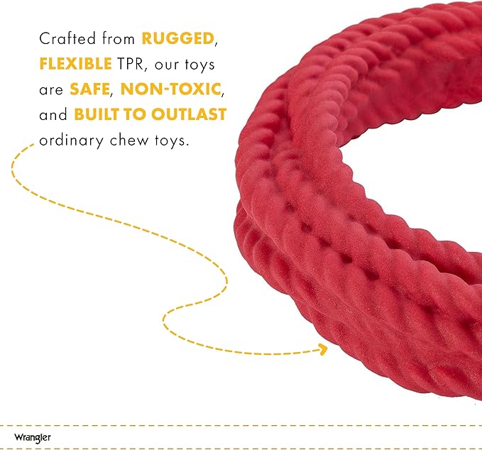 Wrangler Foam Coiled Rope Dog Chew Toy – Scented Dog Rope Toy for Medium to Large Dogs – Pet-Safe Foam Toy for Tug & Fetch – Promotes Healthy Chewing - Indoor/Outdoor Play (Red, Beef)
