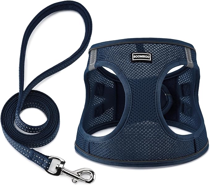 Dog Harness with Leash Set, No Pull Adjustable Reflective Step-in Puppy Pet Vest Harnesses for Small Medium Large Dogs and Cats,Navy Blue L