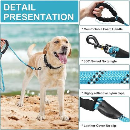 Rttochfy Rope Dog Leash 2/4/5/6/8/10 FT with Comfortable Padded Handle and Highly Reflective Threads for Small Medium and Large Dogs Heavy Duty (1/2"-6 FT, Grey)