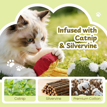 PURETOY Cat Toys for Indoor Cats, Catnip and Silvervine Chew Toys with Different Textures, Funny Slang Printed Kitten Toys for Teething, Cat Toys for Bored Indoor Adult Cats, Value Multi-Pack