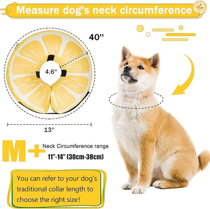 Inflatable Dog Cone Collar for Large Medium Small Dogs, Soft Adjustable Recovery Cone for Dogs Cats,Dog Neck Donut Alternative After Surgery(Lemon,Medium+