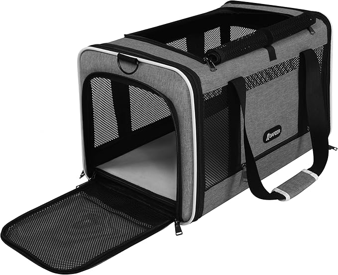 GAPZER Cat Carrier 18x11x11 Top Load Soft Pet Travel Bag Over 15 lbs, Collapsible Small Dog Puppy Crate 10 Pounds, Small Animal Rabbit Kennel Carrying Case, Kitten Mesh Cage Medium Cat Under 25 Grey