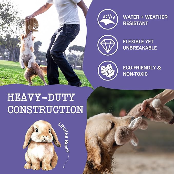 Fuzzwoof No-Stuffing Bunny Squeaky Dog Toy, Cute Plush Puppy Teething Toy to Keep Them Busy, Rabbit Interactive Tug of War & Dental Chew for Small Medium Large Dogs