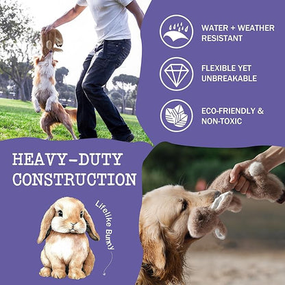 Fuzzwoof No-Stuffing Bunny Squeaky Dog Toy, Cute Plush Puppy Teething Toy to Keep Them Busy, Rabbit Interactive Tug of War & Dental Chew for Small Medium Large Dogs