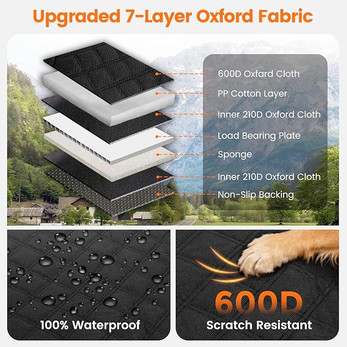 CUIOFREE Dog Seat Cover for Back Seat Hard Bottom,Holds 500 lbs,Waterproof Dog Car Seat Cover for Back Seat Extender,Scratch-Proof Pet Hammock for Car,SUV,Truck - with Mesh Window & Storage,Black