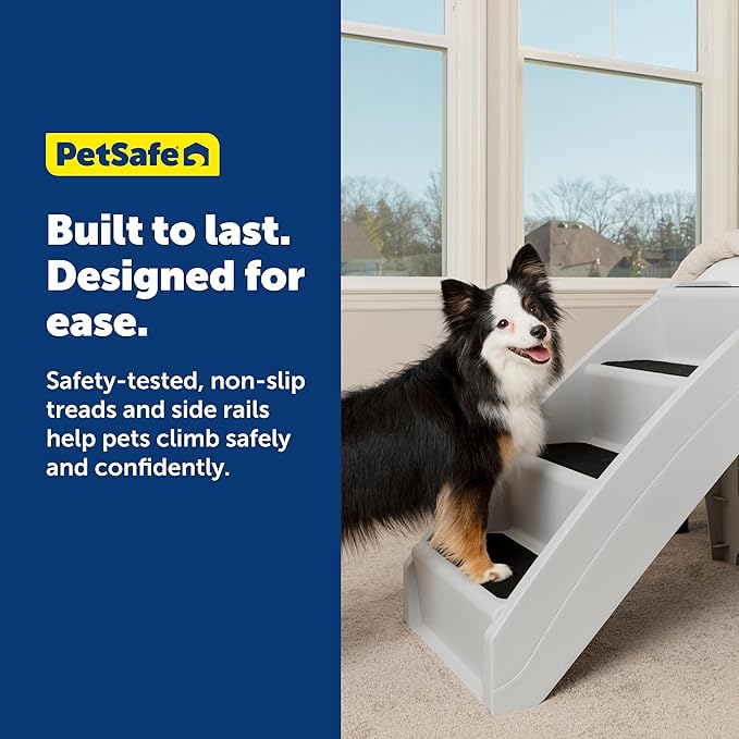 PetSafe CozyUp Folding Dog Stairs, Portable Indoor/Outdoor Pet Steps for Bed, Couch & Car, Grey, 20 Inch