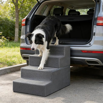 PawComfort 4-Step Pet Stairs, 18 Inch High Dog Steps for Bed, Grey Non-Slip Indoor Ramp for Small Dogs and Cats