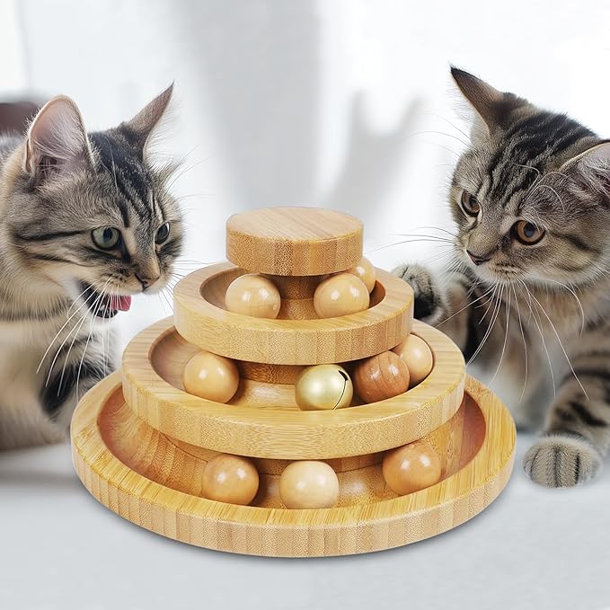 DoogCat Cat Ball Track - 3-Level Cat Ball Tower with 9 Removable Balls for Interactive Play and Mental, Physical Exercise - Large Size