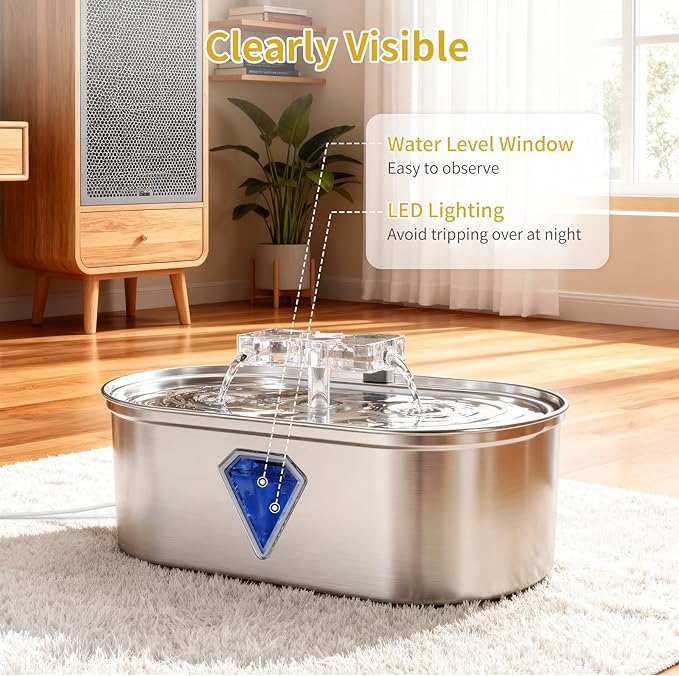 Cat Water Fountain, 3.5L Automatic Cat Fountains for Drinking with Double Water Outlet, Super Silent Pet Drinking Dispenser with Transparent Water Level for Cats, Dogs, Multiple Pets
