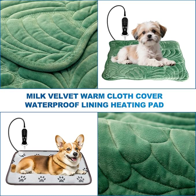 Quwzayail Pet Heating Pad Waterproof for Dogs Smart Switch, 9 Level Digital Display Switch, Heating Pads for Puppy delivery Products, Dog beds (47.0" L x 30.0" W x 0.5" Th, Green)