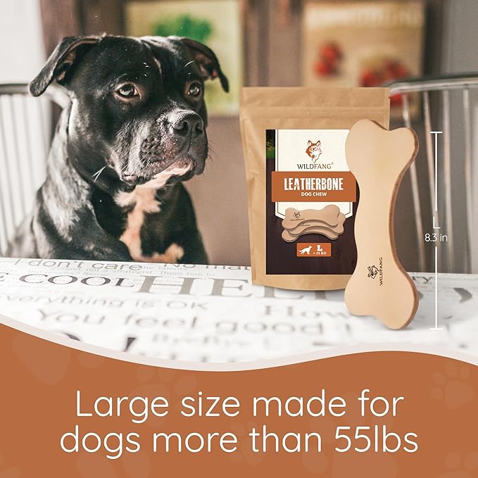 Wildfang® Leather Dog Toy, Large – Soft Dog Chew Toys for Gentle Chewers, Puppies, Senior or Older Dogs with Sensitive Teeth – Non-Toxic, Stuffless, 5mm Leather Bone for Dogs Over 33 lbs, Pack of 3