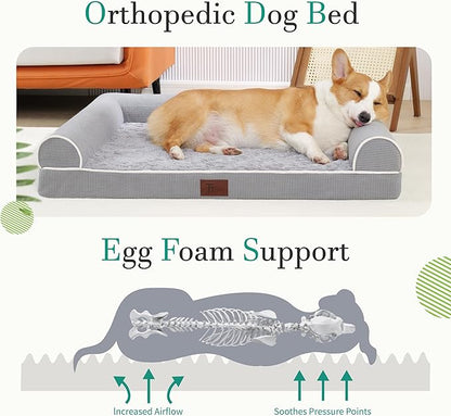 Orthopedic Dog Beds for Small Medium Dogs,Waterproof Lined Egg Crate Foam Pet Bed Mat with Removable and Washable Cover and Non Slip Bottom,Dog Sofa Soft Bed