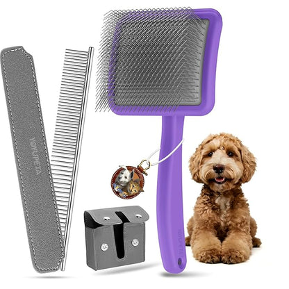 Large Slicker Brush for Dogs,Doodle Brush for Poodles, Goldendoodles, Labradoodle, Extra Long Pins for Detangling Matted Fur & Reducing Shedding, Dog Grooming Kit with Wooden Handle. Purple