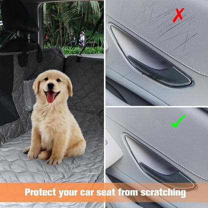 PETICON Dog Car Seat Cover with Mesh Window, 100% Waterproof Pet Seat Cover for Back Seat, Scratchproof Dog Hammock for Cars, Trucks, SUVs, Jeeps (Gray)