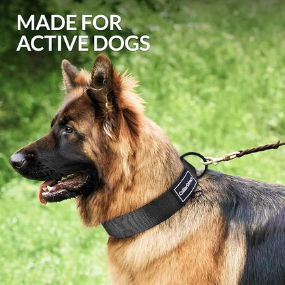 Heavy Duty Dog Collar for Large or Medium Dogs, Adjustable Strong Dog Collar for Active Dogs, Double-Layered Nylon (Black, 14-20)