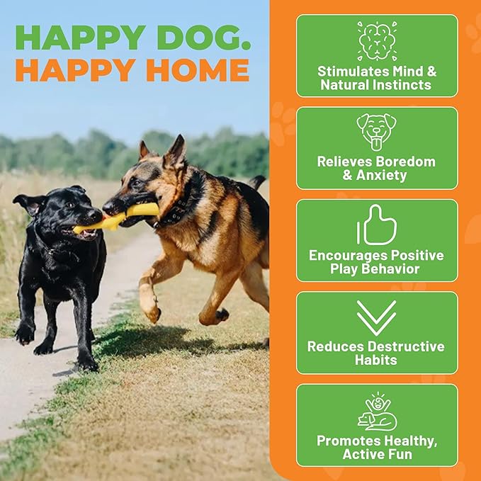 Durable Dog Toy for Power Chewers - 100% Natural Rubber Squeaky Toy for Large & Medium Breeds - Yellow Chicken Flavored Dental Chew for Fetch & Tug of War - Non-Toxic & Safety Tested