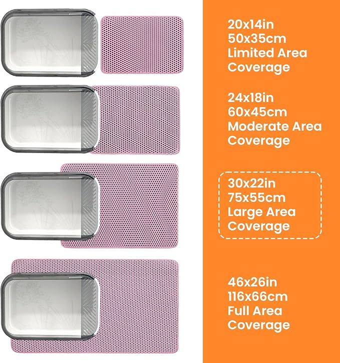 Petinstinct Extra Large Cat Litter Mat, 30x22 Inches Honeycomb Double Layer Cat Litter Trapping Mat, Non Slip Waterproof Urine Proof Large Kitty Litter Box Mat for Floor, Kitten Supplies, XL, Pink