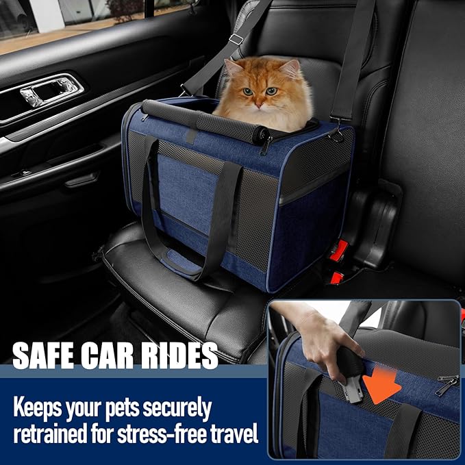 GAPZER Dog Carrier Soft/Cat Crates Large Cat 20 to 25 pounds/Softsided Pet Car Travel Carry Bag 15 Pound Puppy/Top Open Transport Kennel Navy