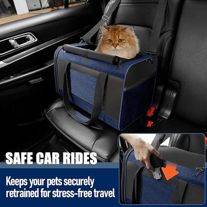 GAPZER Dog Carrier Soft/Cat Crates Large Cat 20 to 25 pounds/Softsided Pet Car Travel Carry Bag 15 Pound Puppy/Top Open Transport Kennel Navy