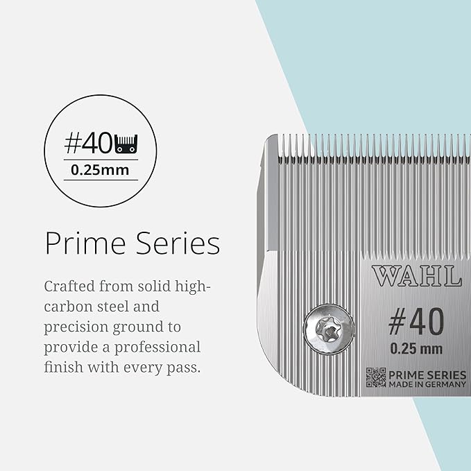 Wahl Pro Animal Prime Series Blades - Professional Fine Tooth Pet Clipper for Horse, Cat & Dog Grooming - Made from High-Carbon Steel - #40, 0.25mm