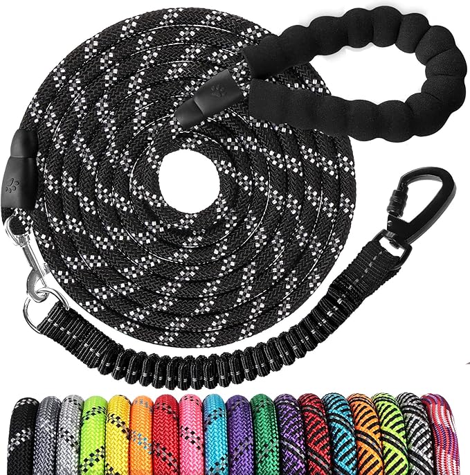 Long Dog Leash 80 FT: Heavy Duty Rope Leashes for Dogs Training with Swivel Lockable Hook Reflective Threads Bungee and Padded Handle - Dog Lead for Large Small Medium Dogs Outside Walking Hiking
