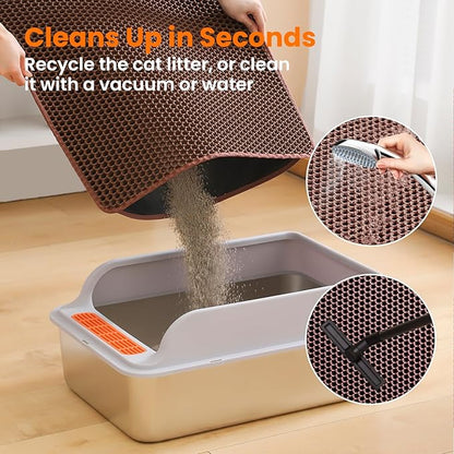 Petinstinct Small Cat Litter Mat, 20x14’’ Double Layer Honeycomb Cat Litter Box Mat, Non Slip Waterproof Urine Proof Litter Trapping Mat for Floor, Kitty Litter Pad, Indoor Pet Supplies, Brown