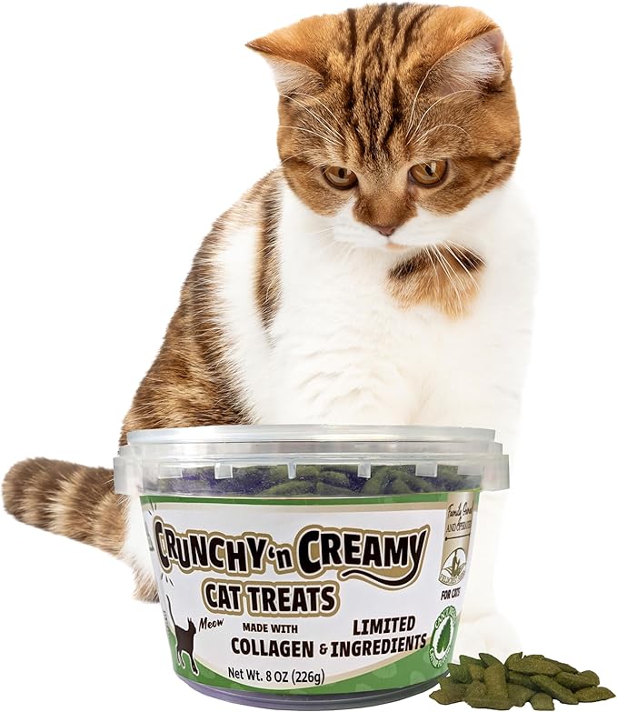 Fieldcrest Farms Nothin’ to Hide Collagen Cat Treats – Crunchy & Creamy Cat Snacks, High-Protein Healthy Treats for Skin, Coat & Joint Support, Catnip Flavor, 8 oz. Resealable Tub