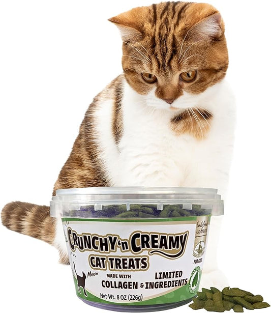 Fieldcrest Farms Nothin’ to Hide Collagen Cat Treats – Crunchy & Creamy Cat Snacks, High-Protein Healthy Treats for Skin, Coat & Joint Support, Catnip Flavor, 8 oz. Resealable Tub