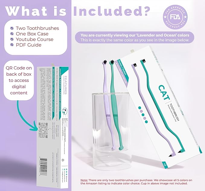 RYERCAT Set of 2 Dual Sided Cat Toothbrush - Kitten Toothbrush with Micro Head to fit into Cat/Kittens Mouth - Cat Dental Care Supplies - Pet Toothbrush for Cats(Lavender Purple & Ocean Blue)