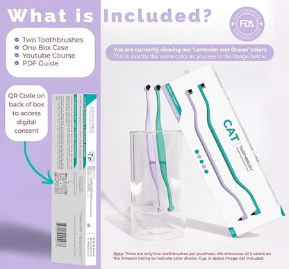 RYERCAT Set of 2 Dual Sided Cat Toothbrush - Kitten Toothbrush with Micro Head to fit into Cat/Kittens Mouth - Cat Dental Care Supplies - Pet Toothbrush for Cats(Lavender Purple & Ocean Blue)