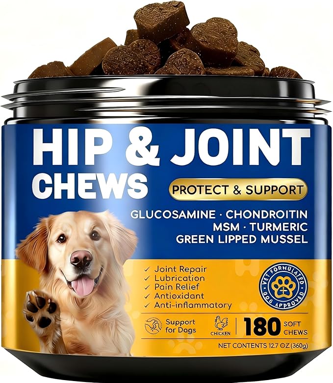 FURRY ARMOR Glucosamine for Dogs 180pcs Joint Support Supplement Dog Hip and Joint Chondroitin Chews Treats with MSM Hemp Dog Joint Pain Relief Mobility Supplements